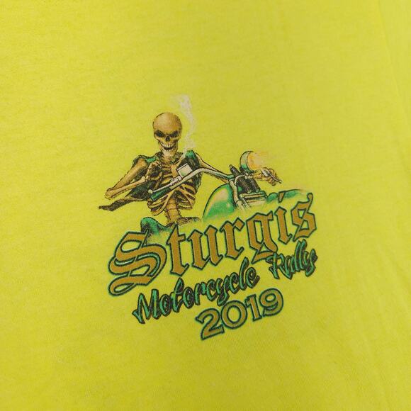 Sturgis Motorcycle Rally 2019 Graphic T Shirt Mens Size Extra Large XL Yellow - Picture 4 of 9